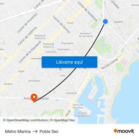 Metro Marina to Poble Sec map