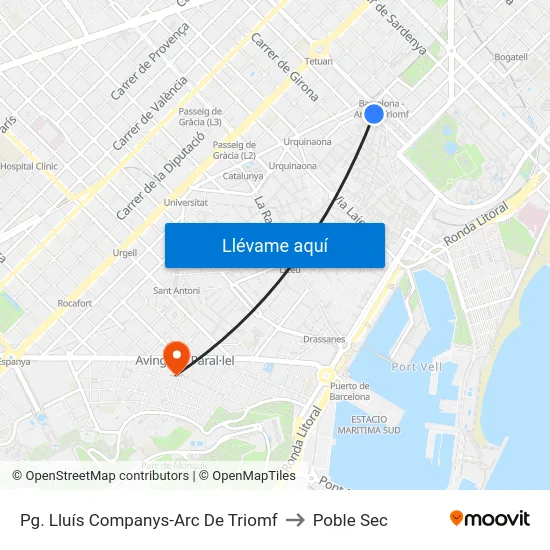 Pg. Lluís Companys-Arc De Triomf to Poble Sec map