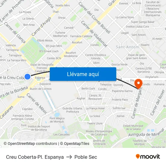 Creu Coberta-Pl. Espanya to Poble Sec map