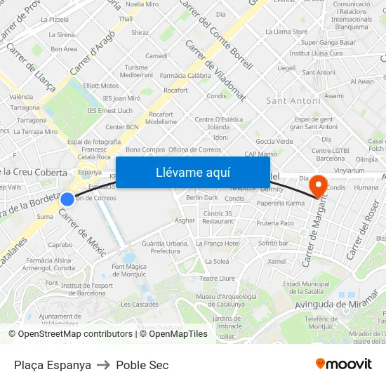 Plaça Espanya to Poble Sec map