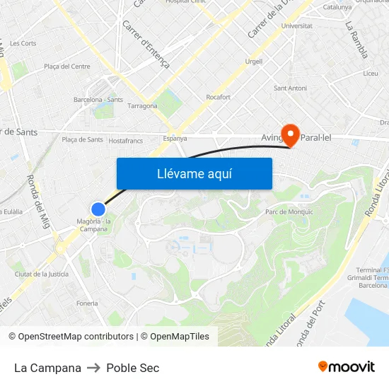 La Campana to Poble Sec map