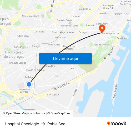 Hospital Oncològic to Poble Sec map