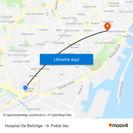 Hospital De Bellvitge to Poble Sec map
