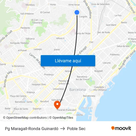 Pg Maragall-Ronda Guinardó to Poble Sec map