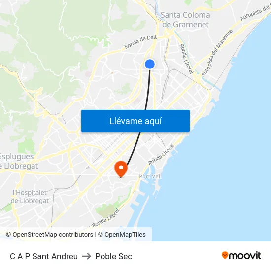 C A P Sant Andreu to Poble Sec map