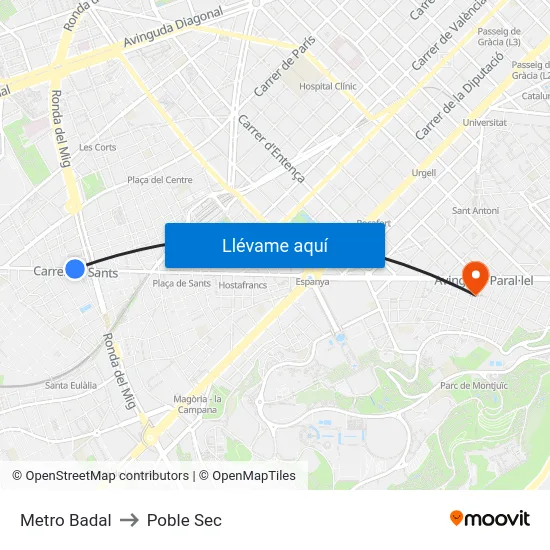 Metro Badal to Poble Sec map