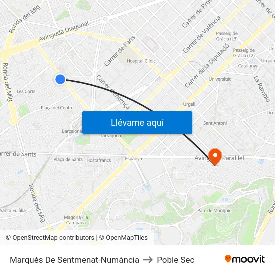 Marquès De Sentmenat-Numància to Poble Sec map