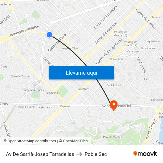 Av De Sarrià-Josep Tarradellas to Poble Sec map