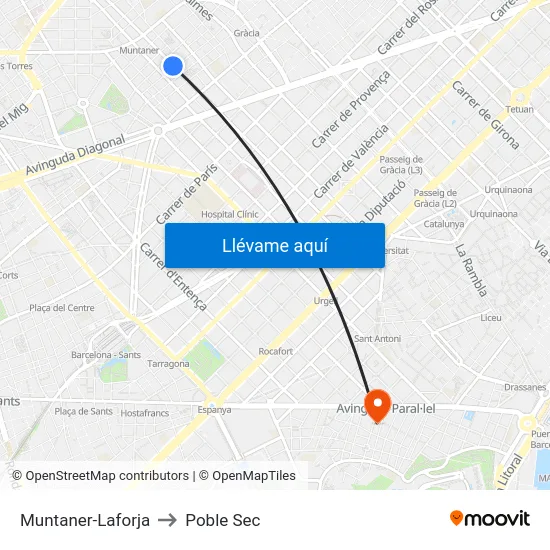 Muntaner-Laforja to Poble Sec map