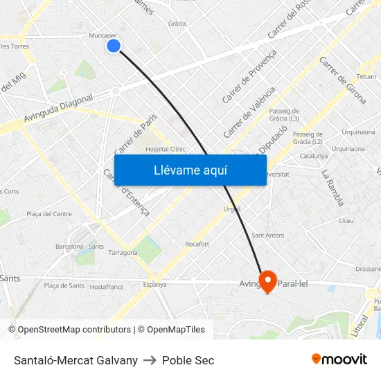 Santaló-Mercat Galvany to Poble Sec map
