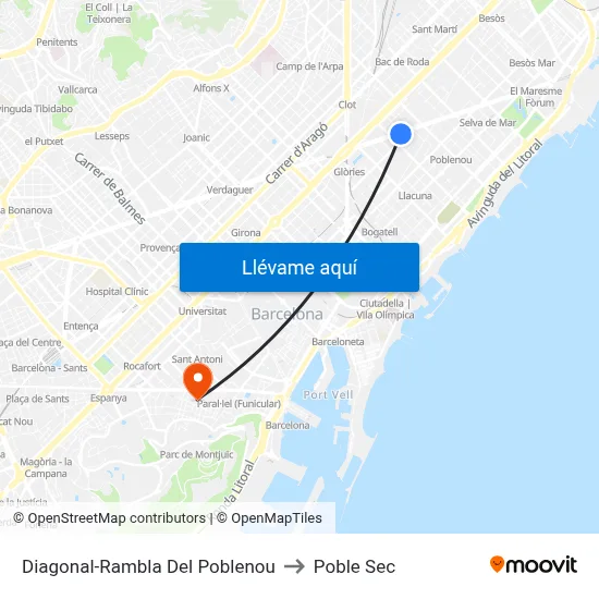 Diagonal-Rambla Del Poblenou to Poble Sec map