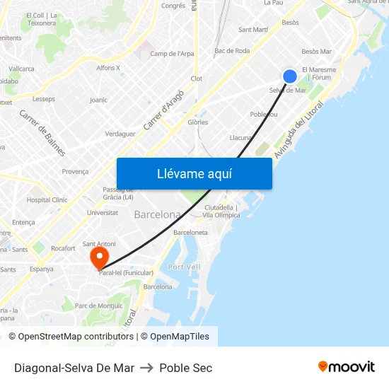 Diagonal-Selva De Mar to Poble Sec map