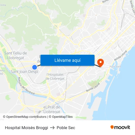 Hospital Moisès Broggi to Poble Sec map