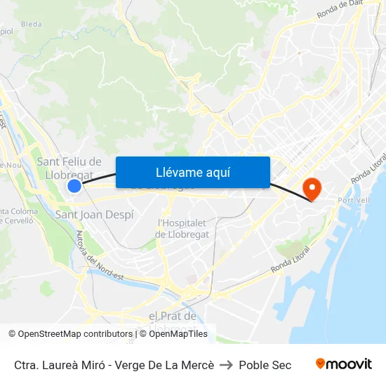 Ctra. Laureà Miró - Verge De La Mercè to Poble Sec map