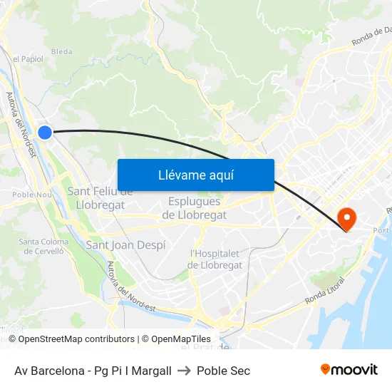 Av Barcelona - Pg Pi I Margall to Poble Sec map