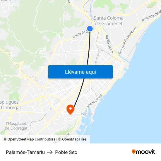 Palamós-Tamariu to Poble Sec map