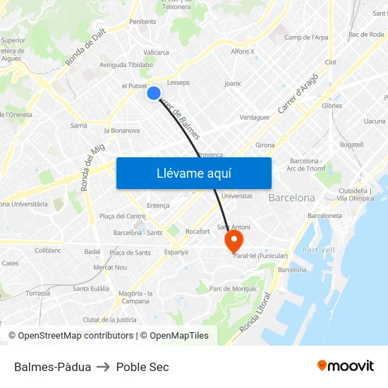 Balmes-Pàdua to Poble Sec map