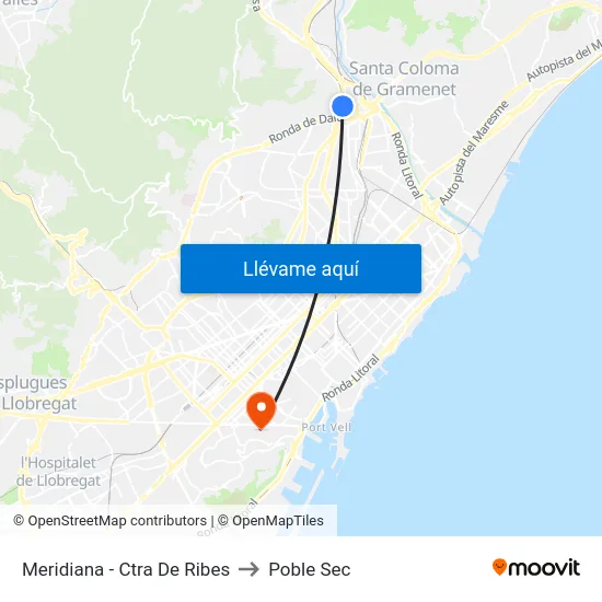 Meridiana - Ctra De Ribes to Poble Sec map