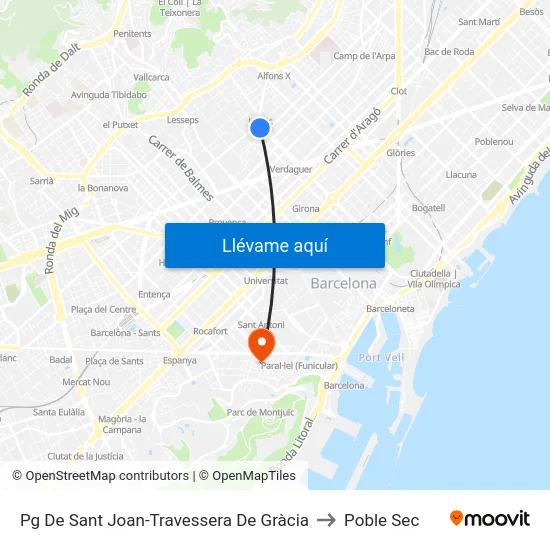 Pg De Sant Joan-Travessera De Gràcia to Poble Sec map