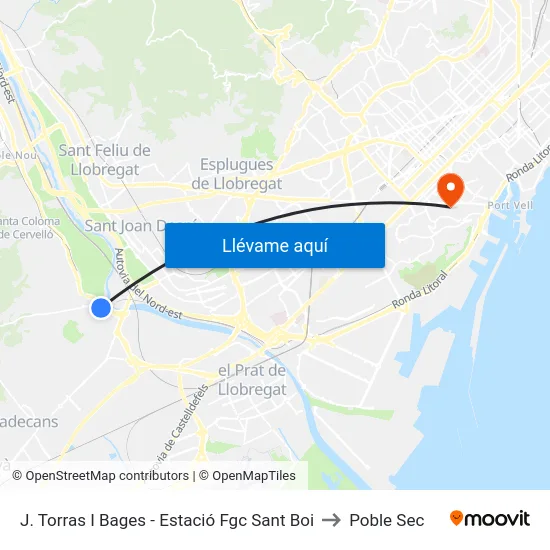 J. Torras I Bages - Estació Fgc Sant Boi to Poble Sec map
