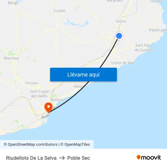 Riudellots De La Selva to Poble Sec map