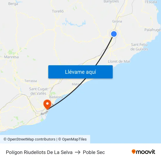 Polígon Riudellots De La Selva to Poble Sec map