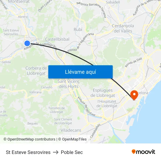 St Esteve Sesrovires to Poble Sec map