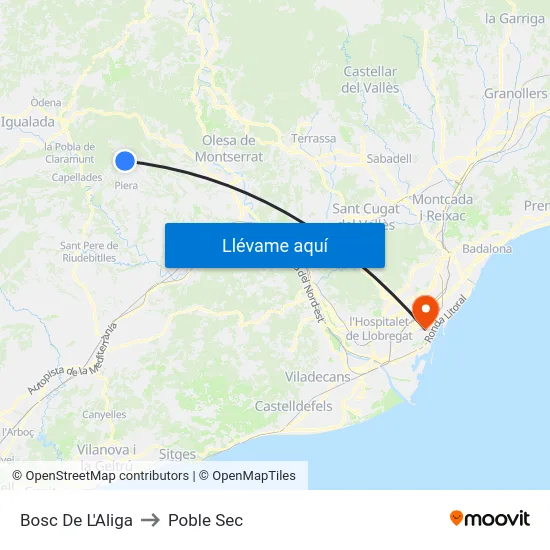 Bosc De L'Aliga to Poble Sec map