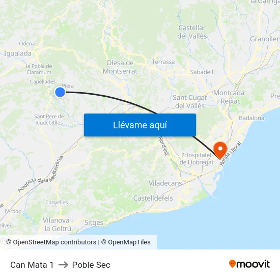 Can Mata 1 to Poble Sec map