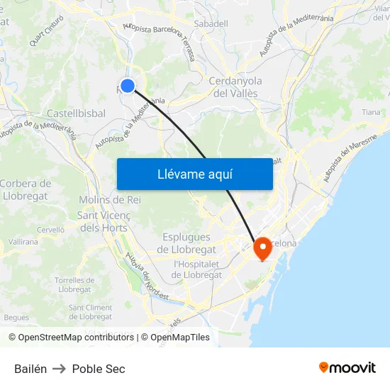 Bailén to Poble Sec map