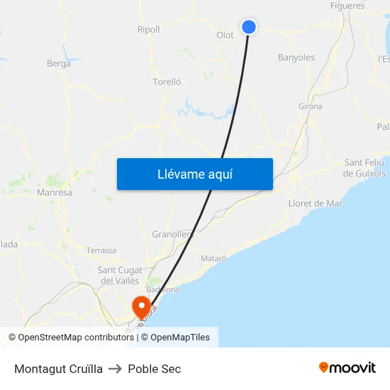 Montagut Cruïlla to Poble Sec map
