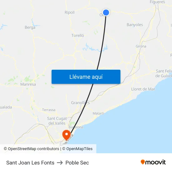 Sant Joan Les Fonts to Poble Sec map