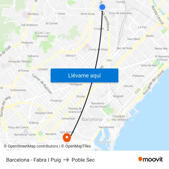 Barcelona - Fabra I Puig to Poble Sec map