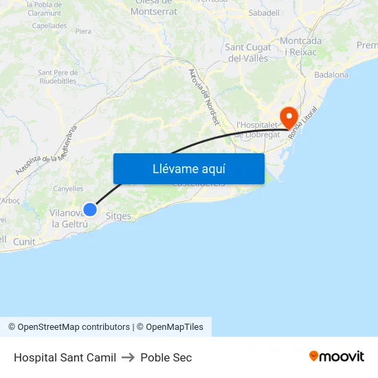 Hospital Sant Camil to Poble Sec map