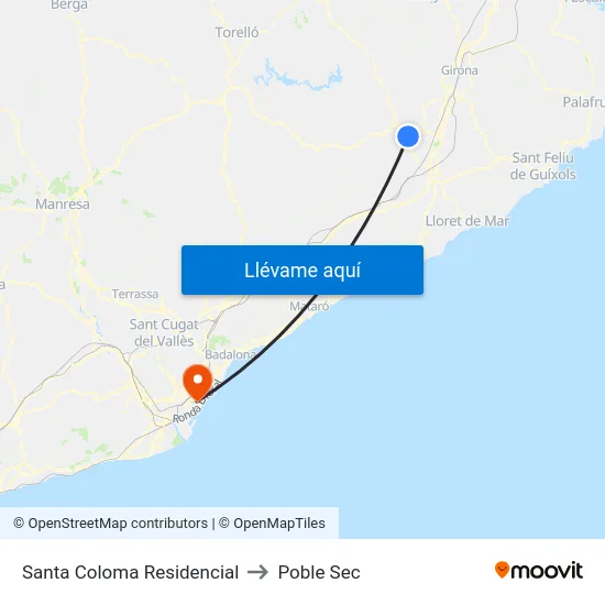 Santa Coloma Residencial to Poble Sec map