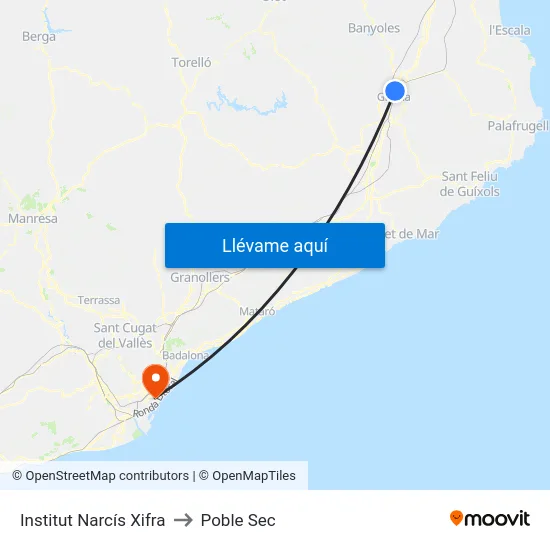 Institut Narcís Xifra to Poble Sec map