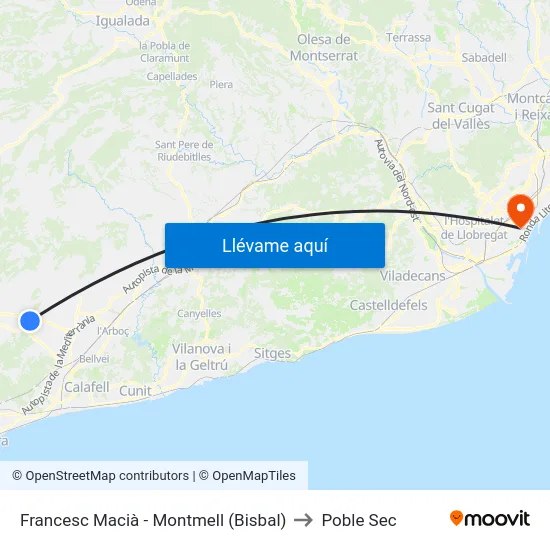 Francesc Macià - Montmell (Bisbal) to Poble Sec map