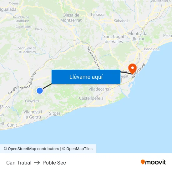 Can Trabal to Poble Sec map