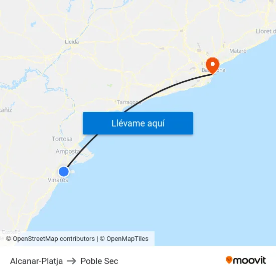 Alcanar-Platja to Poble Sec map