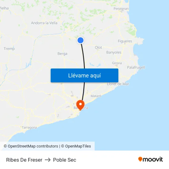 Ribes De Freser to Poble Sec map