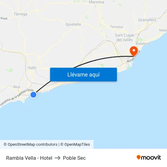 Rambla Vella - Hotel to Poble Sec map