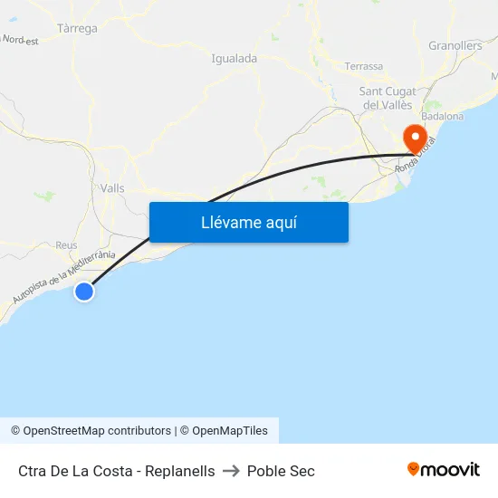 Ctra De La Costa - Replanells to Poble Sec map
