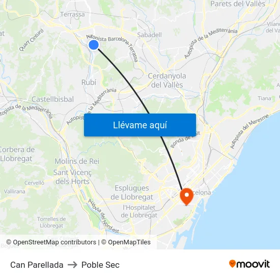 Can Parellada to Poble Sec map