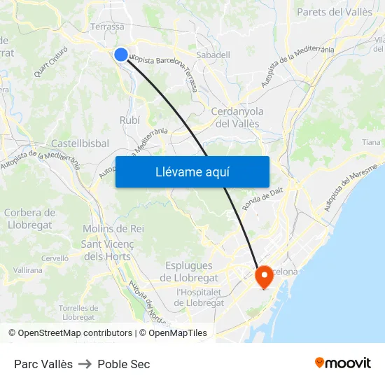 Parc Vallès to Poble Sec map