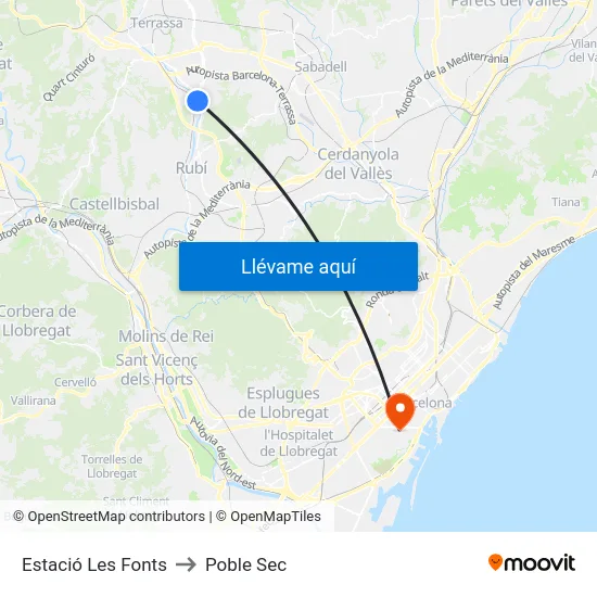 Estació Les Fonts to Poble Sec map