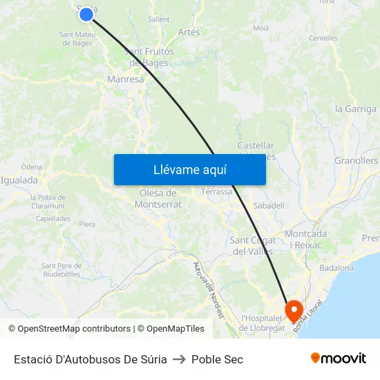 Estació D'Autobusos De Súria to Poble Sec map
