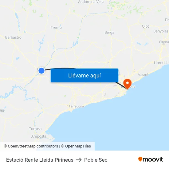 Estació Renfe Lleida-Pirineus to Poble Sec map