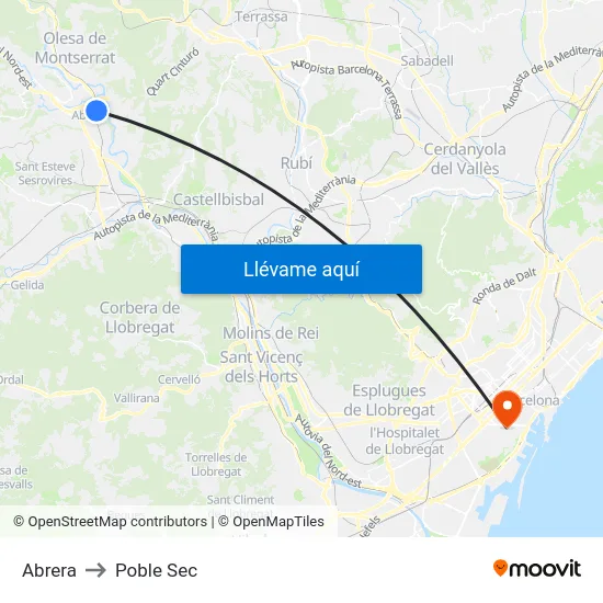 Abrera to Poble Sec map