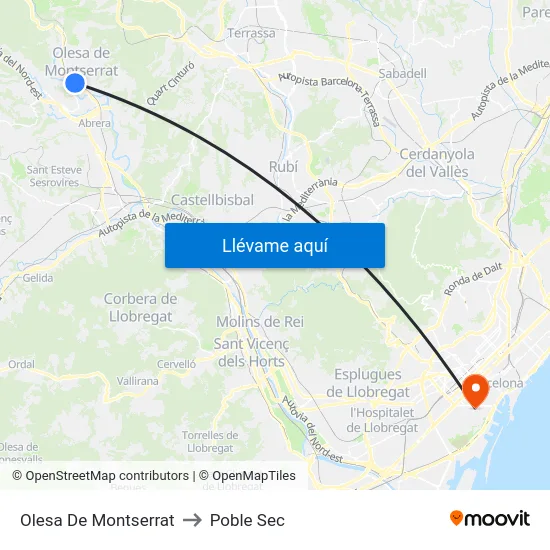 Olesa De Montserrat to Poble Sec map