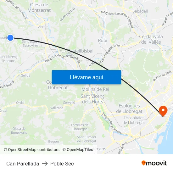 Can Parellada to Poble Sec map